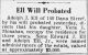 Adolph J. Ell Will Probated in 28 Sep 1949 The Wilkes-Barre Record Newspaper